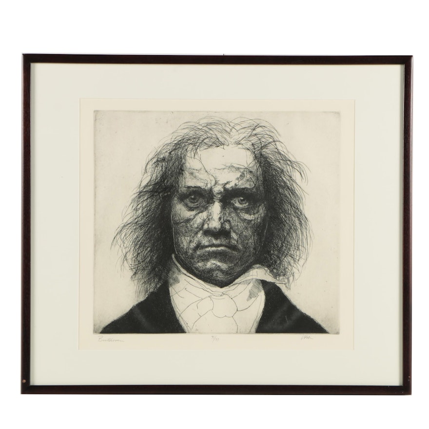 Charles Wells Limited Edition Etching on Paper "Beethoven"