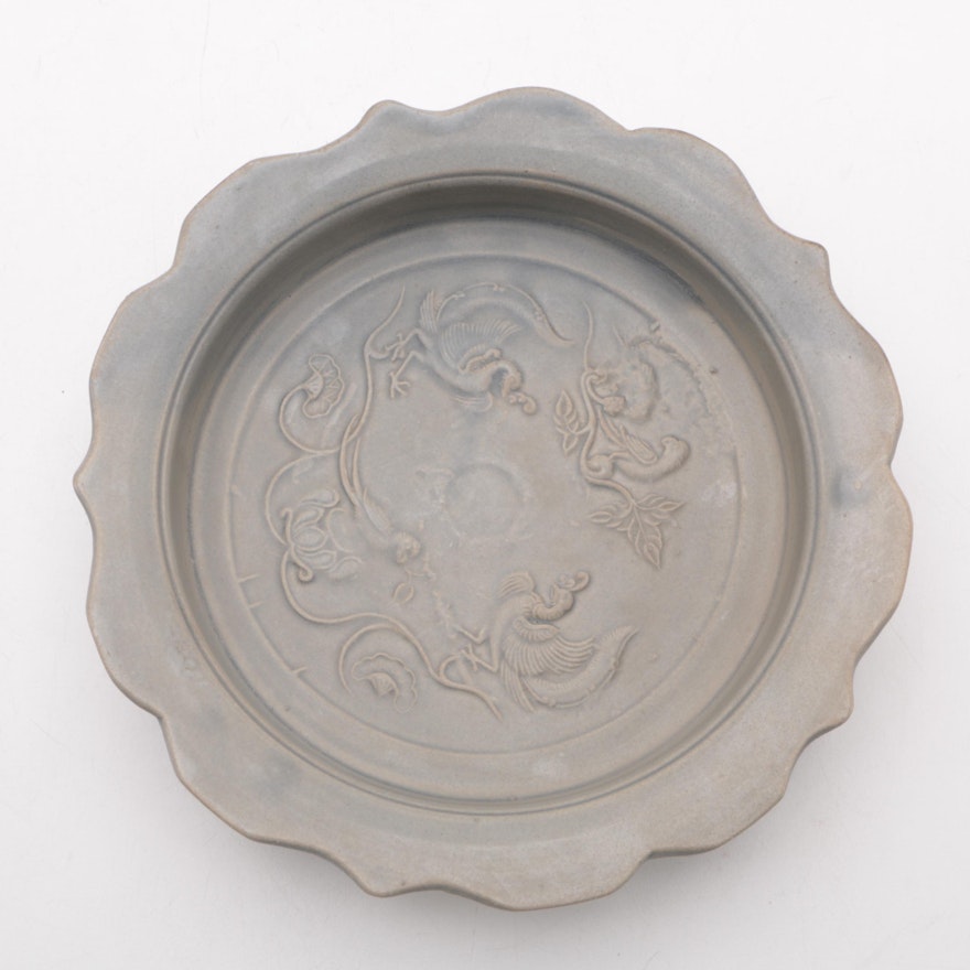 Chinese Ceramic Celadon Dish with Dragon Design