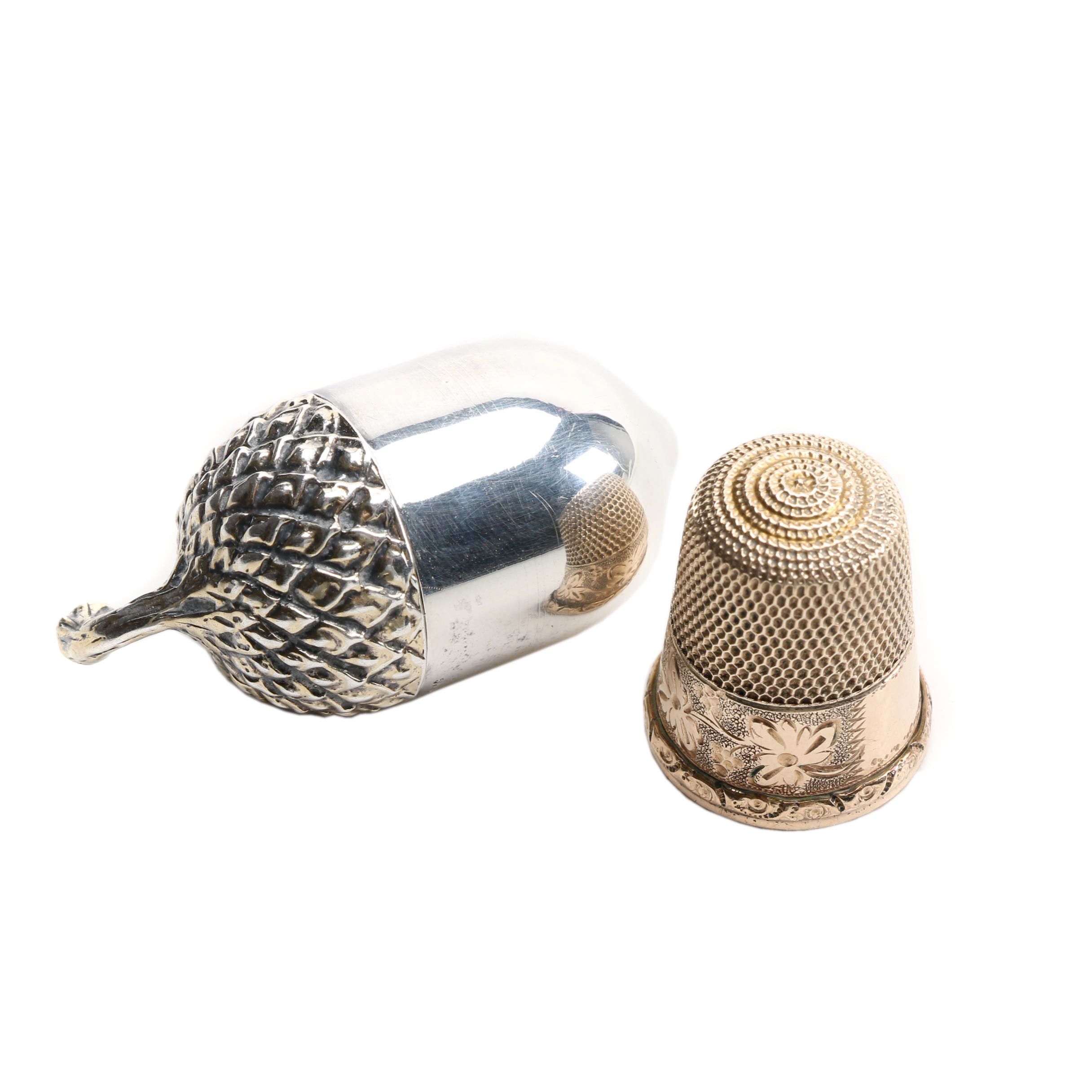 Tiffany & Co. Sterling Silver Acorn Pill Box and Simon Brothers Thimble