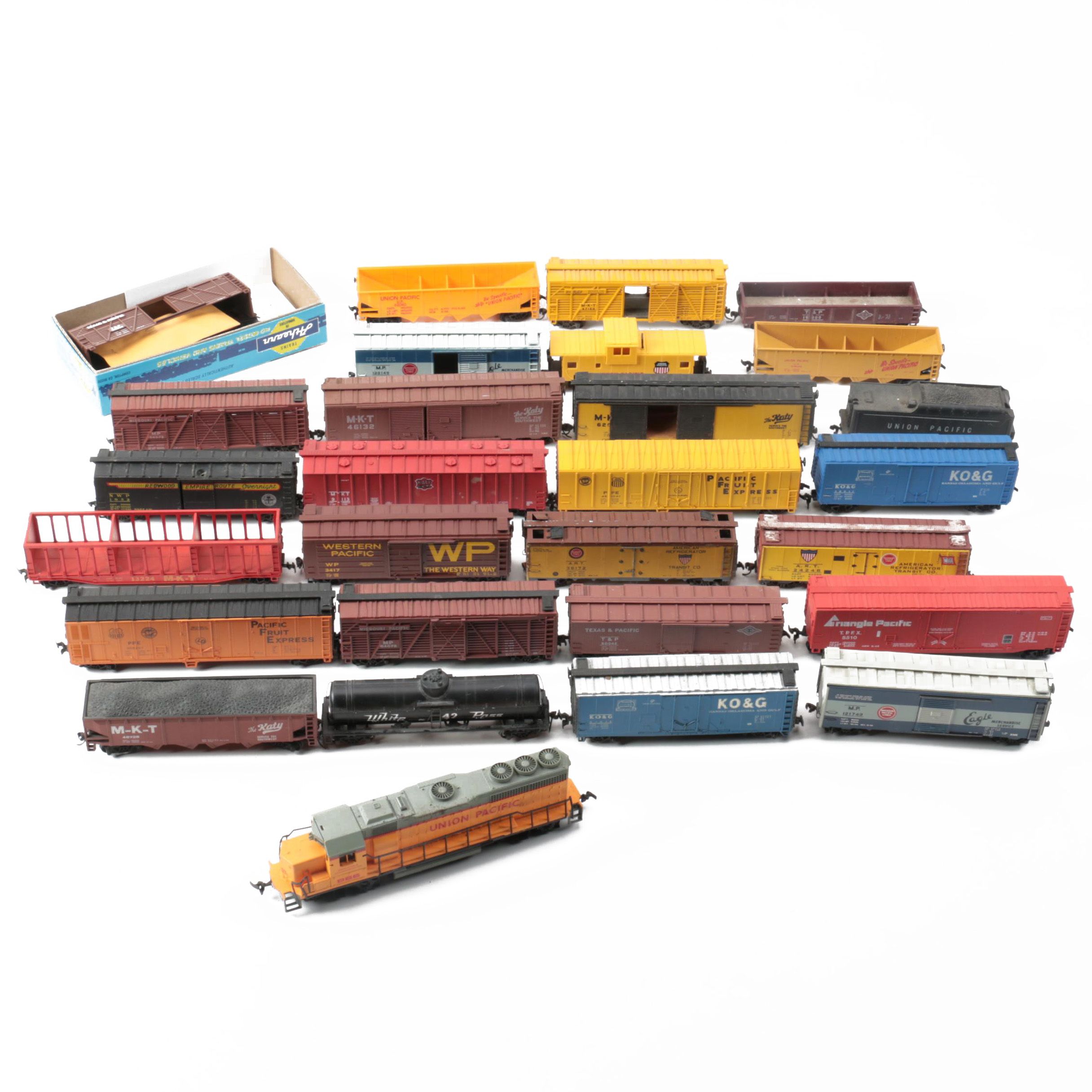 HO Scale Freight Cars and Bachmann Union Pacific Diesel Engine