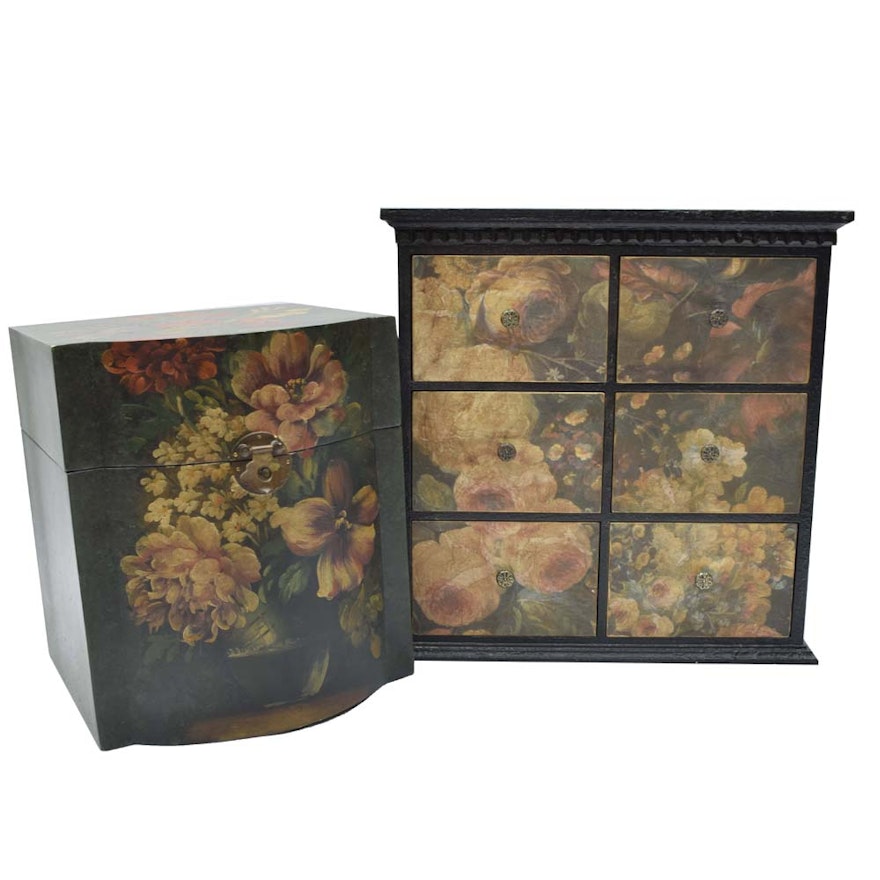 Wooden Floral Design Trinket Boxes