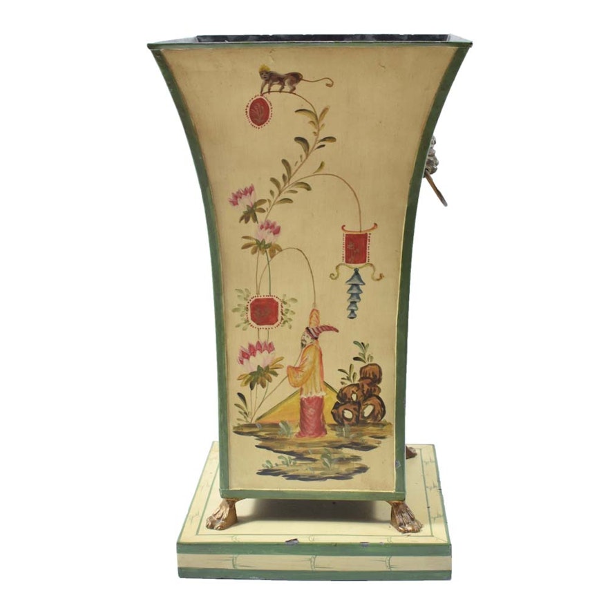Large Hand-Painted Chinoiserie Tole Cache Pot