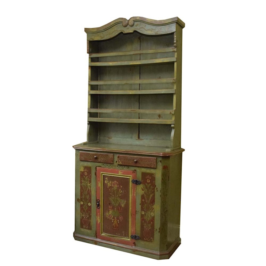 Tall Vintage Polychrome China Cupboard