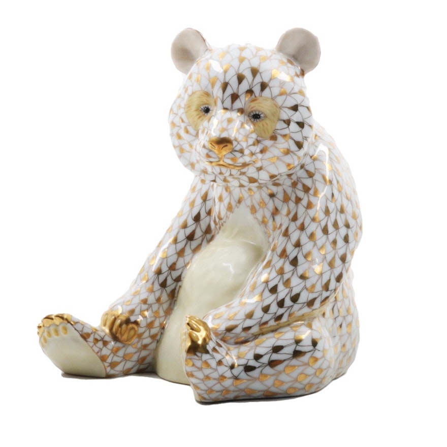 Herend Gold and White Seated Bear, Limited Edition