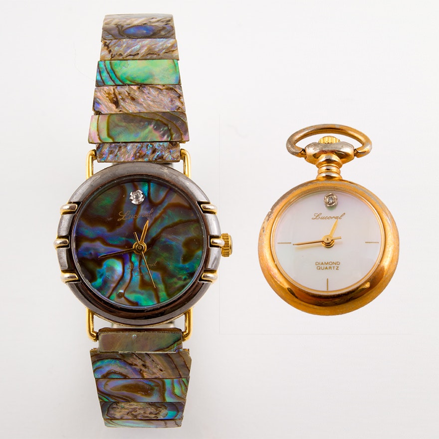 Abalone and Diamond Wristwatch with Mother of Pearl Diamond Pendant Watch