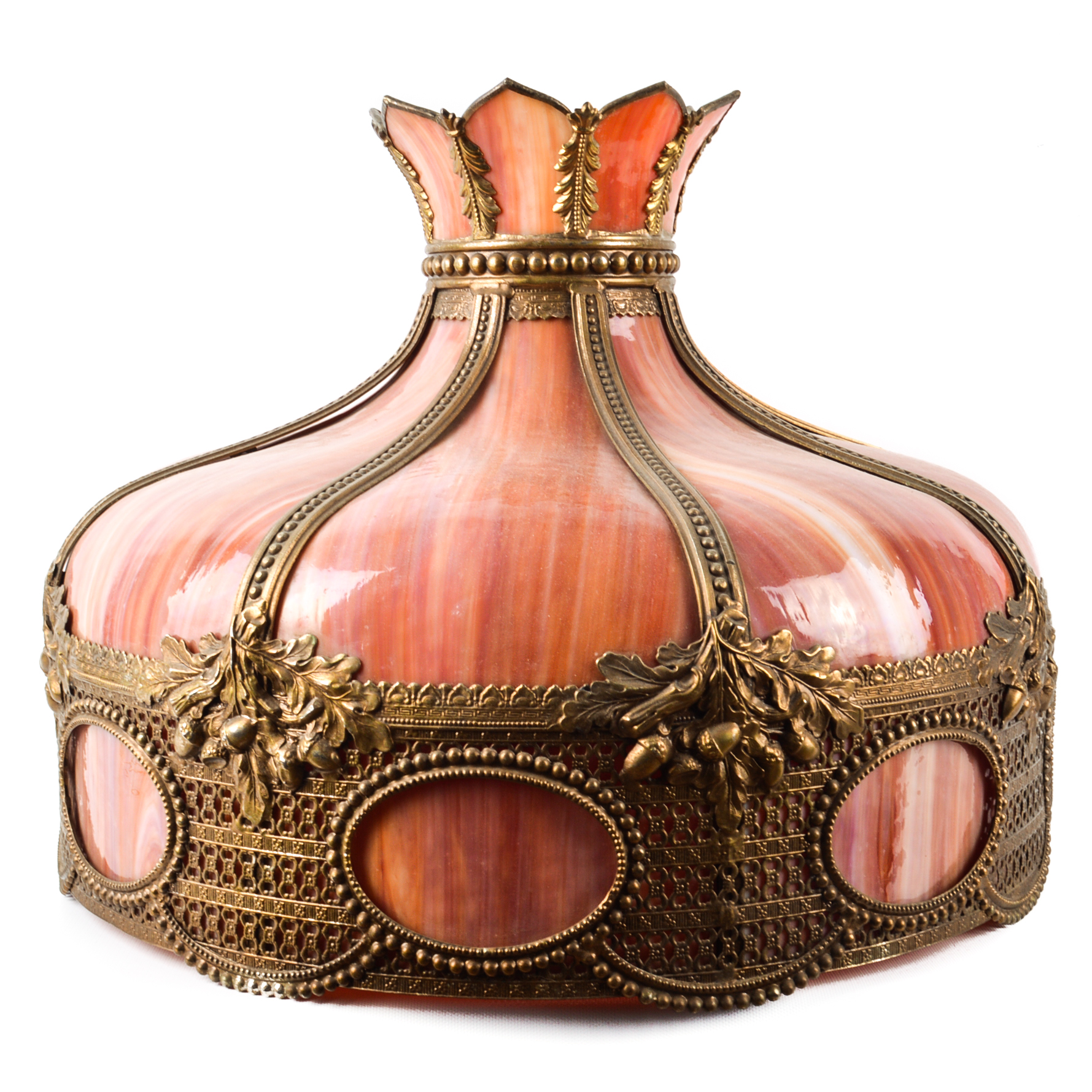 Antique Floor Lamp With Slag Glass Shade