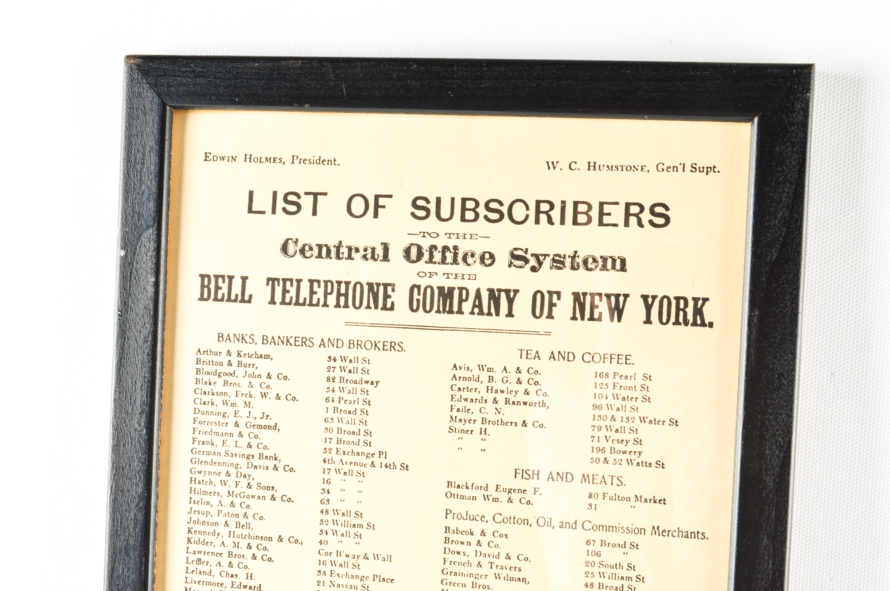 Framed Reproduction of Late 1800s New York City Telephone Directory