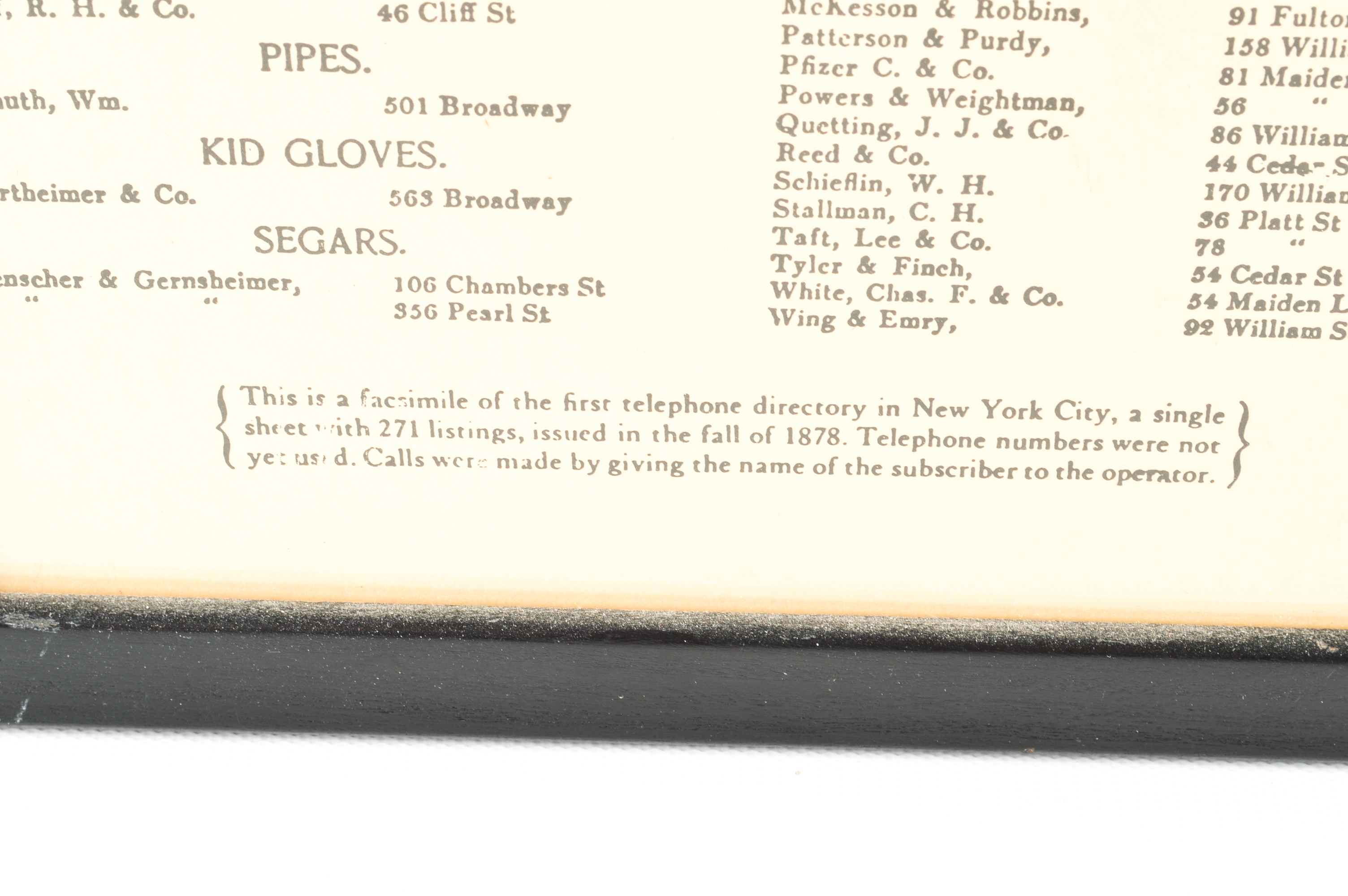 Framed Reproduction of Late 1800s New York City Telephone Directory