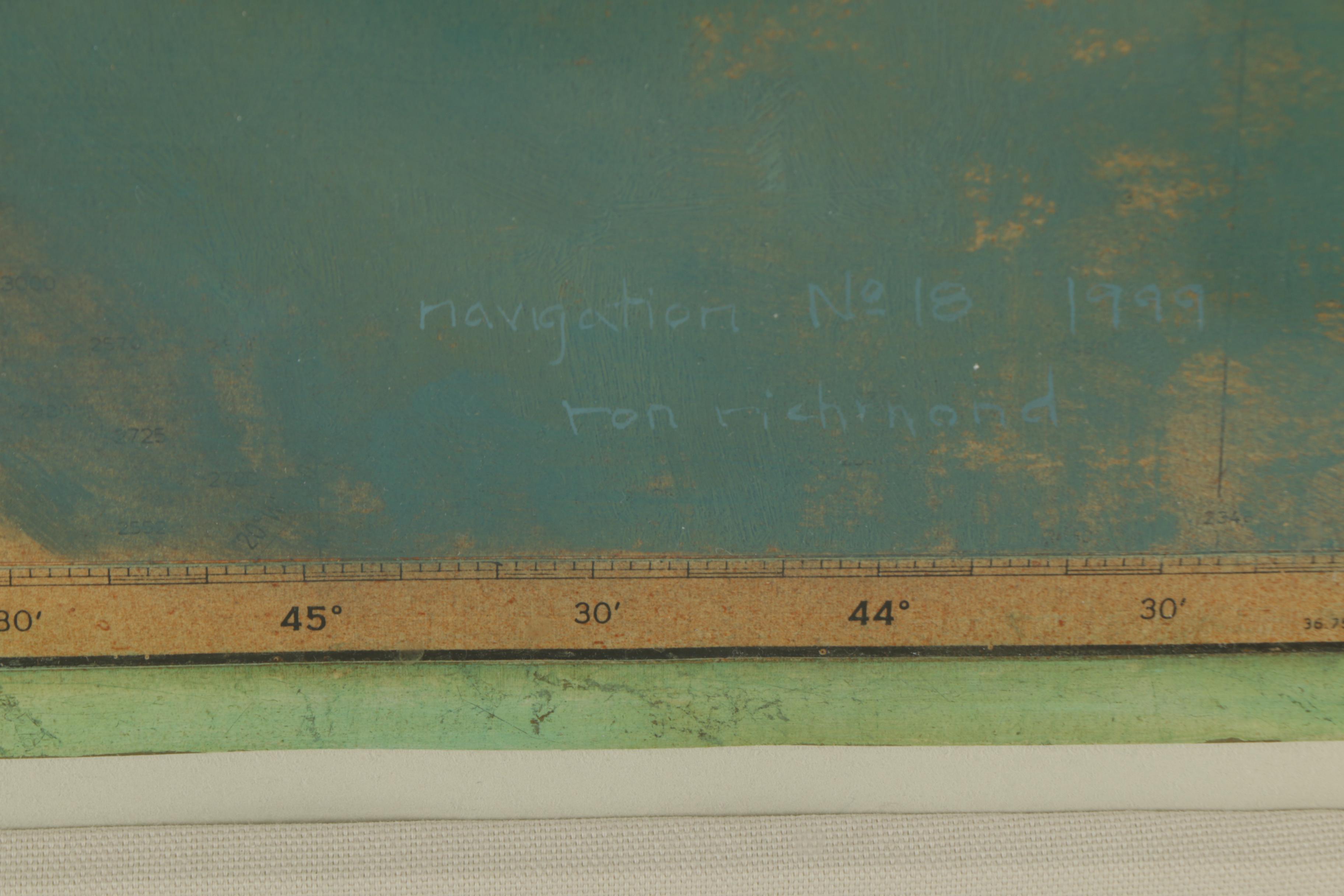 Ron Richmond Oil Painting on Map "Navigation No. 15"