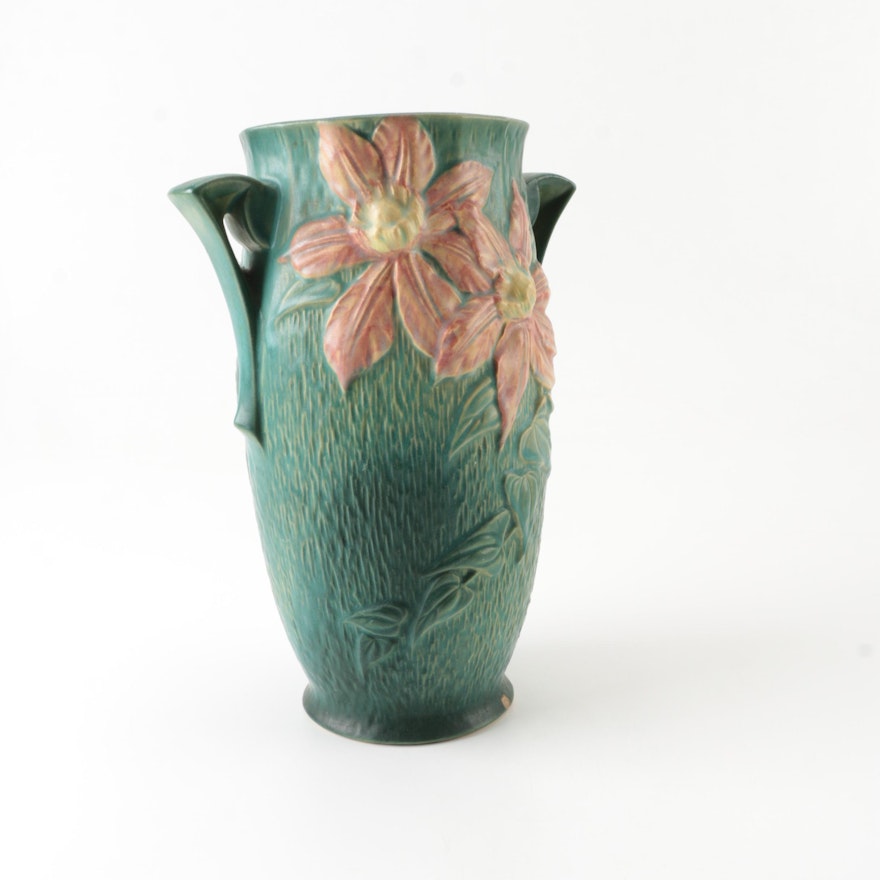 Roseville Pottery "Clematis" Handled Vase