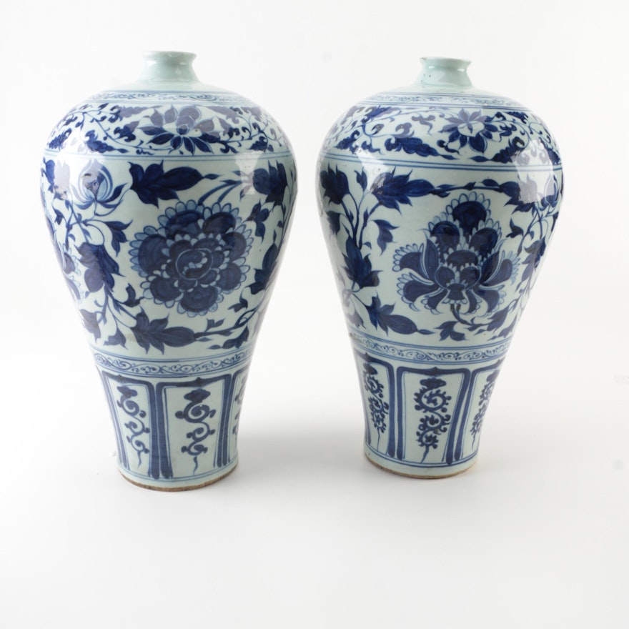 Blue and White Ceramic Urns