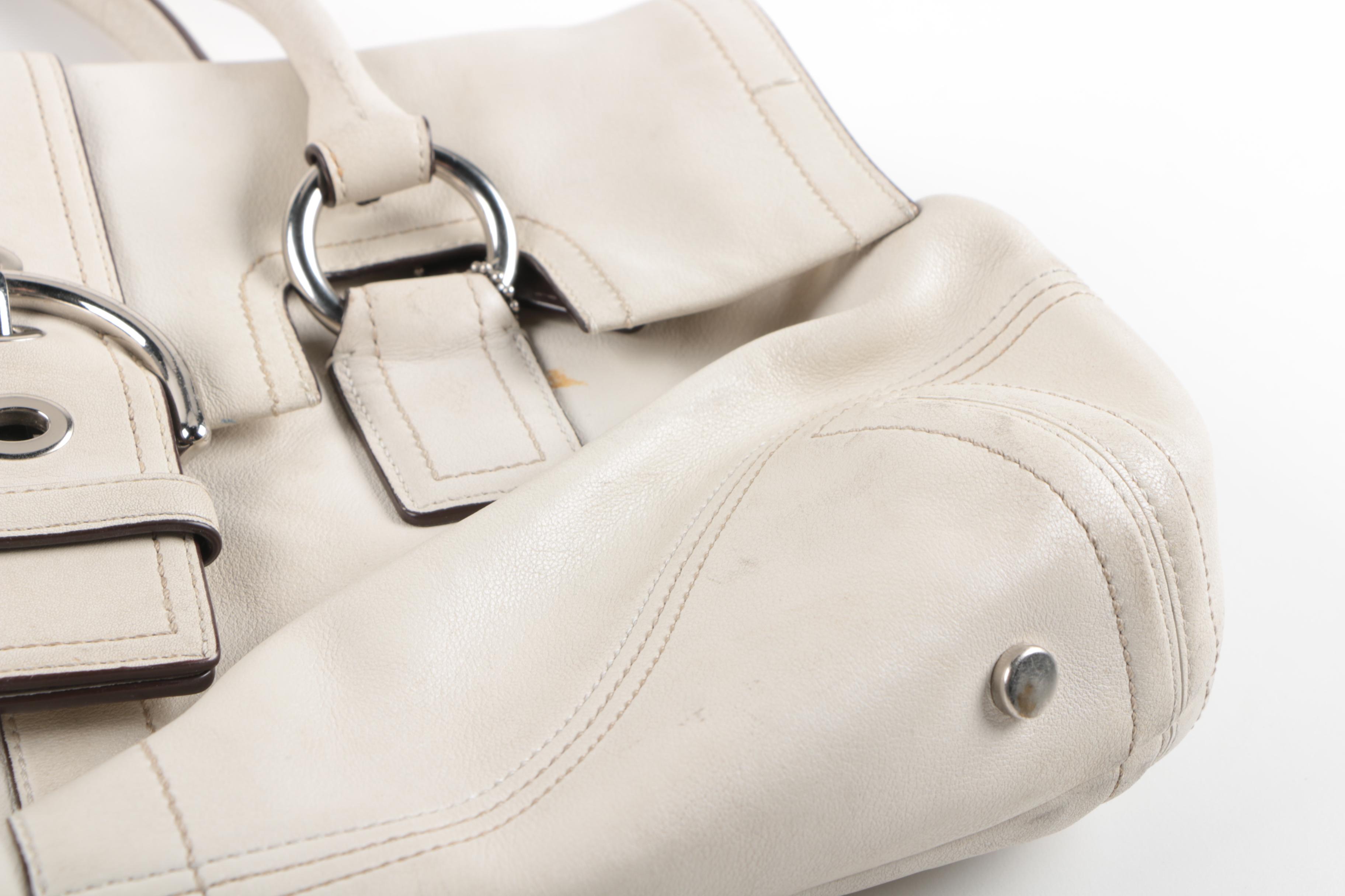 Vintage Coach Soho White Leather Flap Satchel