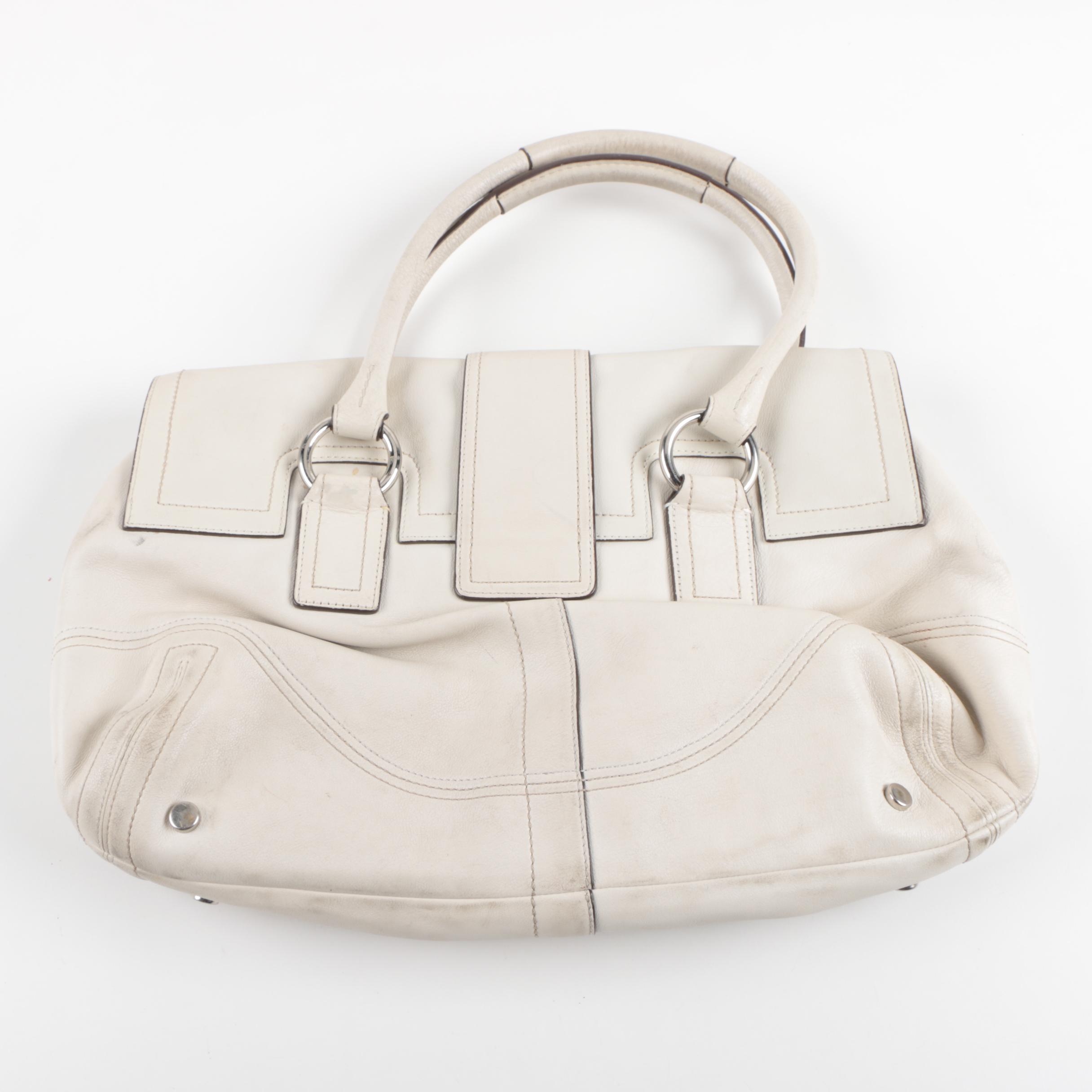 Vintage Coach Soho White Leather Flap Satchel