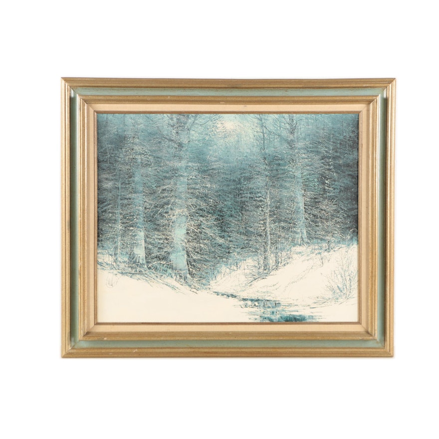 Joe Shell Oil Painting of a Snow-Covered Clearing