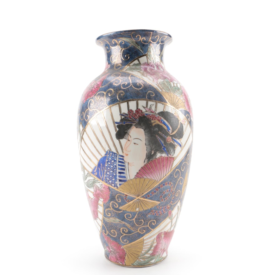 Chinese Hand-Painted and Moriage Porcelain Vase