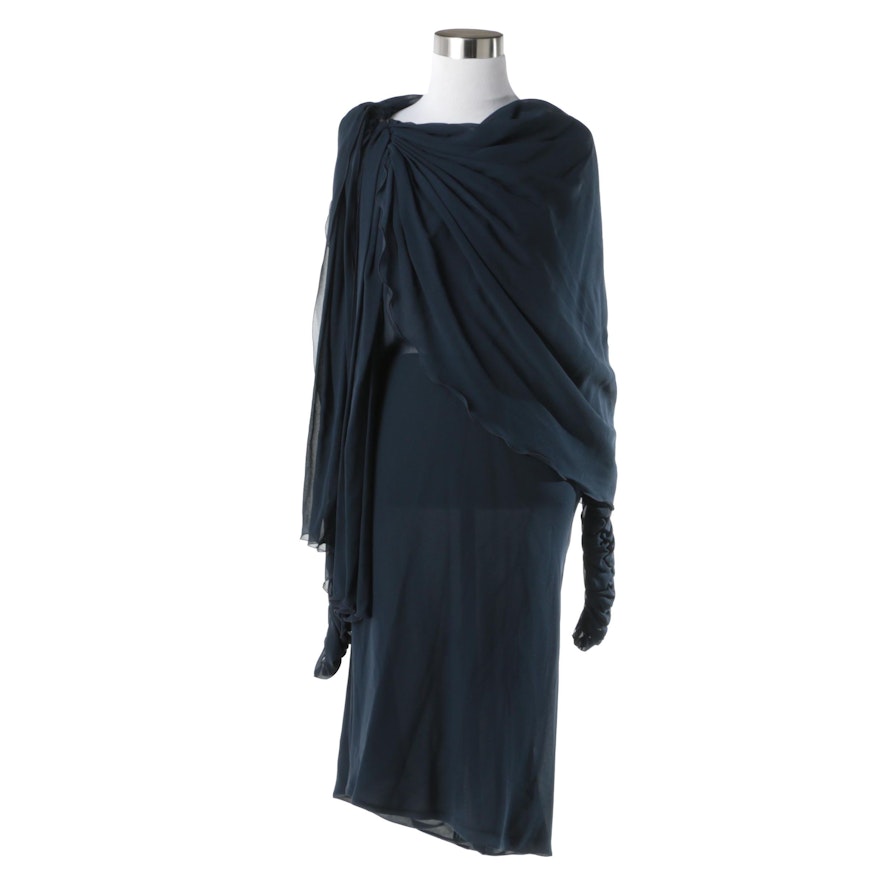 Women's Navy Blue Chiffon Dress