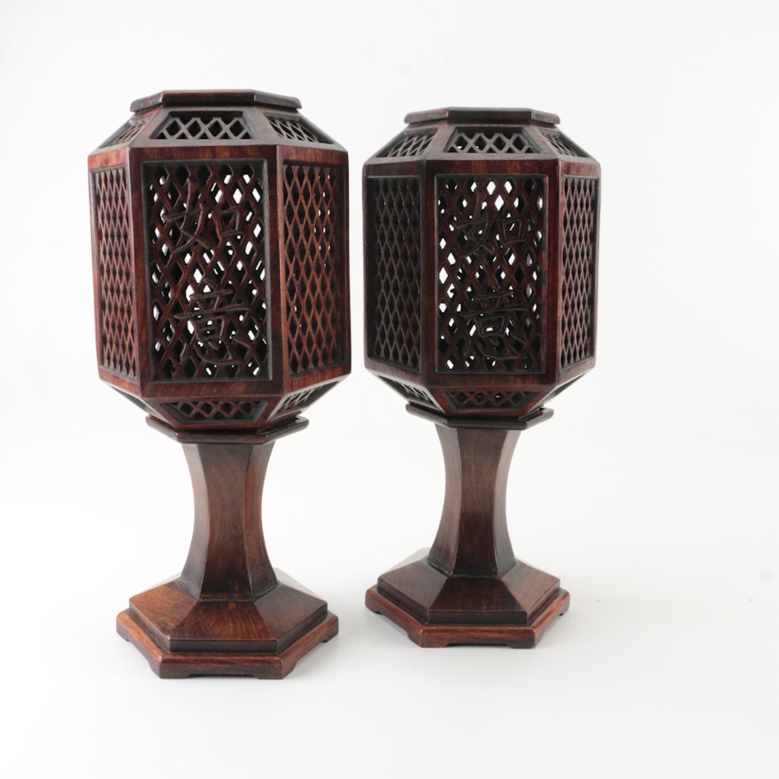 Chinese Wooden Lantern Candle Holders