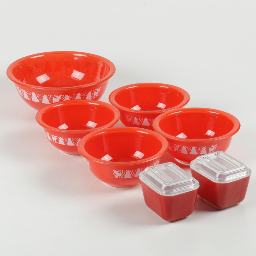 Pyrex Red Holiday Glass Bowls and "Primary Colors" Refrigerator Boxes
