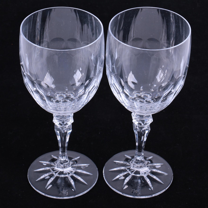 Pair of Thumbprint Cut Crystal Wine Glasses