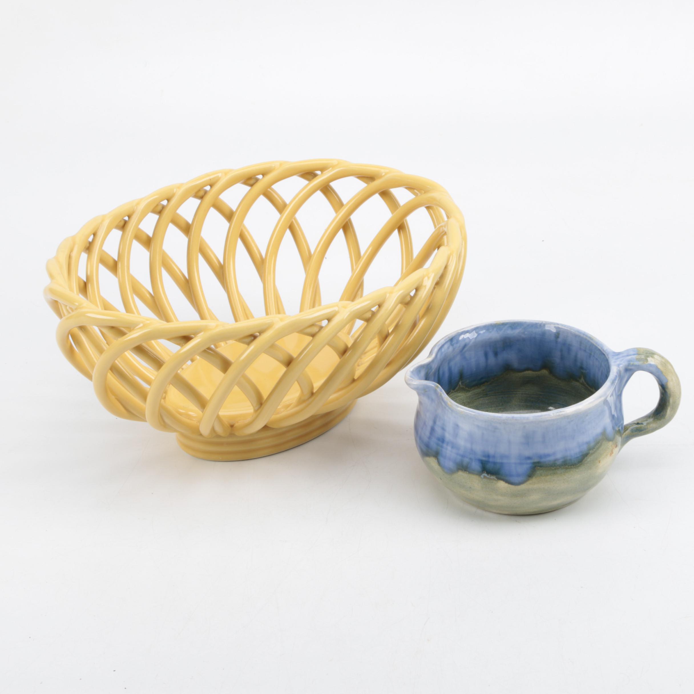Ceramic Woven Bread Basket and Creamer