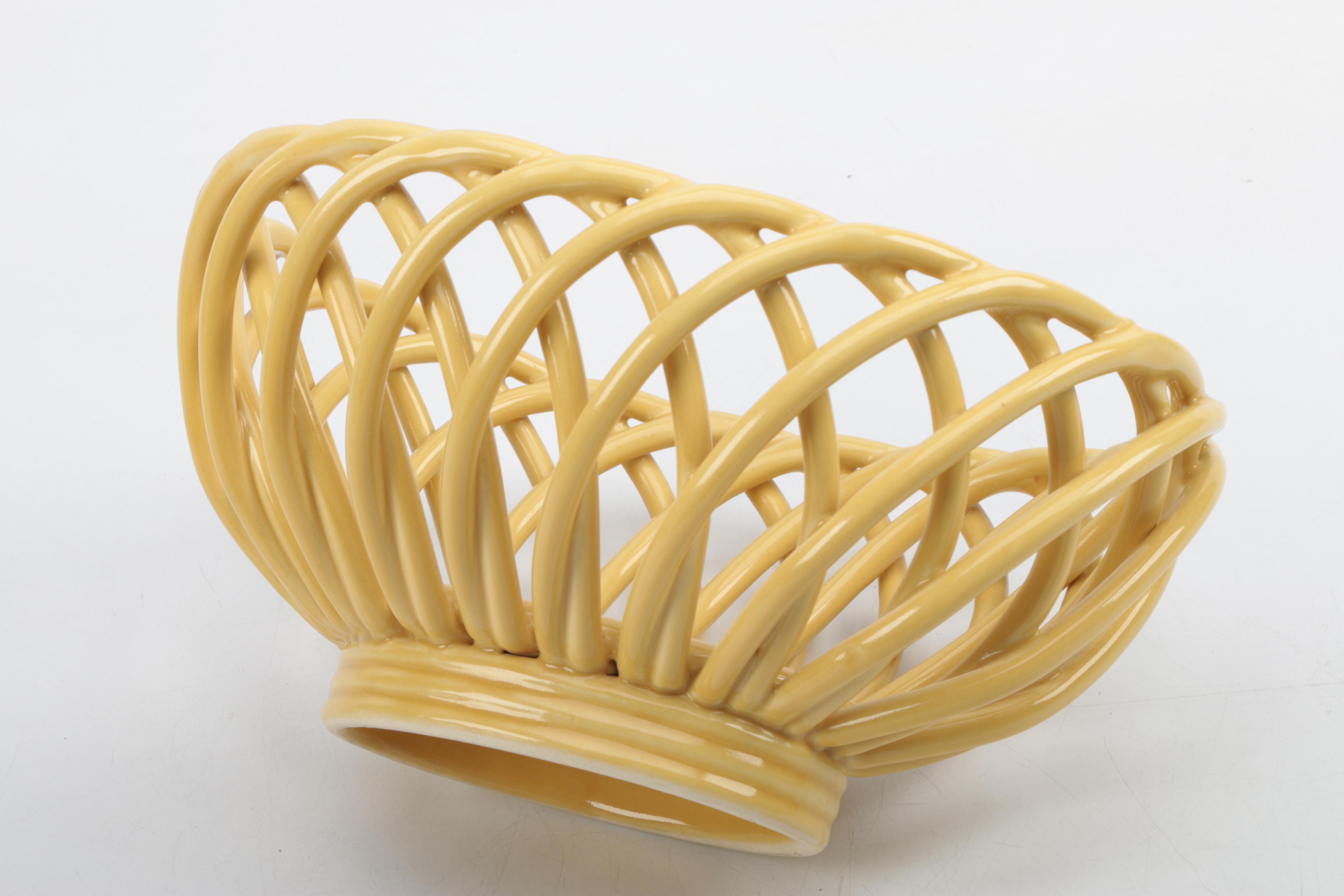 Ceramic Woven Bread Basket and Creamer