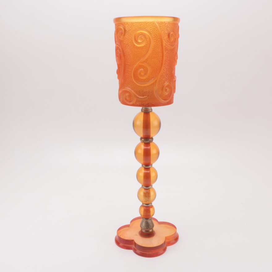 Orange Glass Stemmed Candleholder