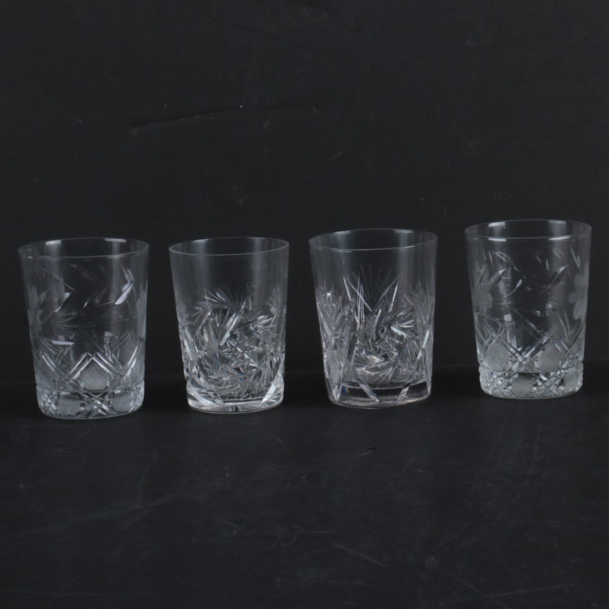 Two Pairs of Crystal Double Old Fashioned Glasses