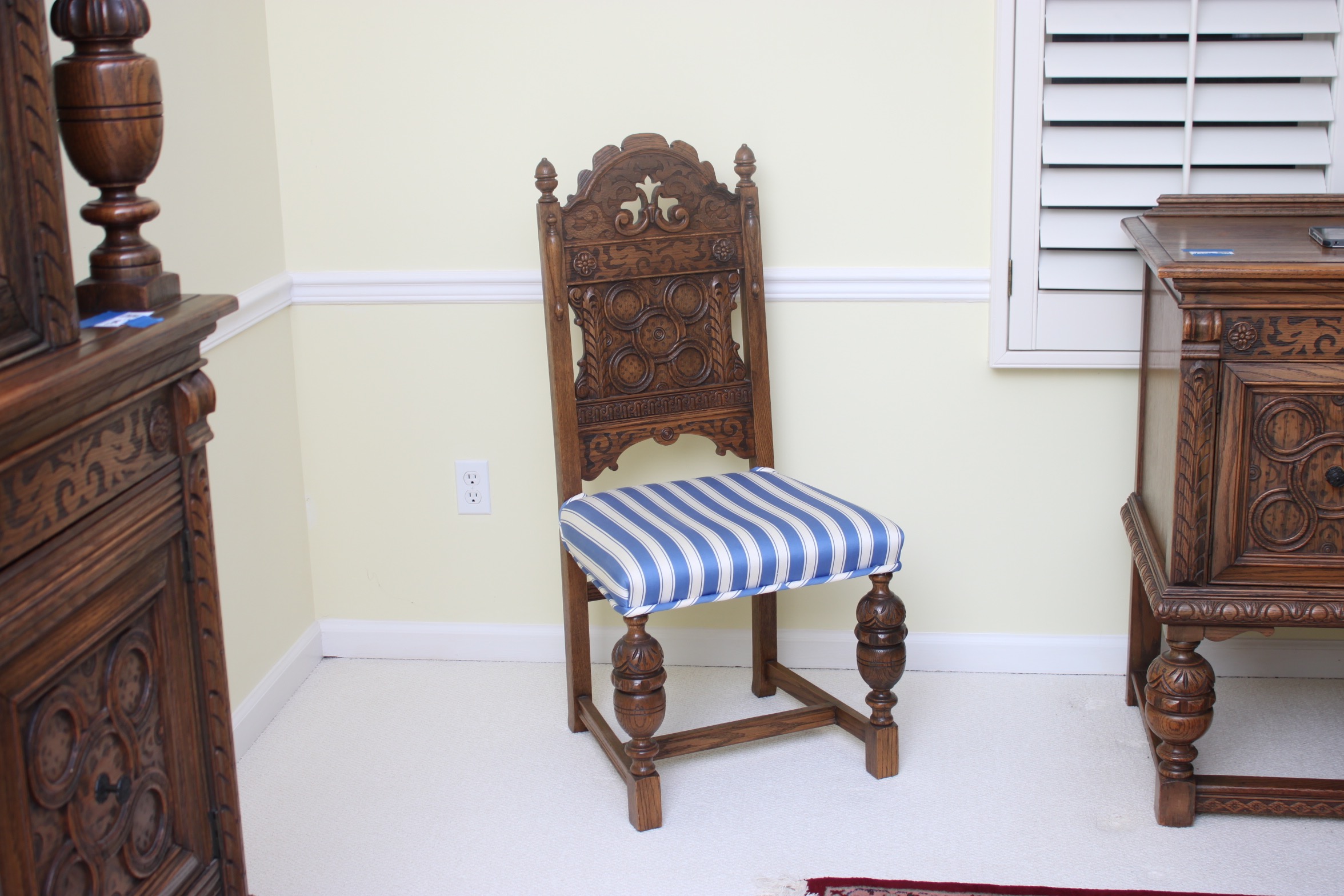 Vintage Tudor Revival Oak Dining Table And Ten Chairs