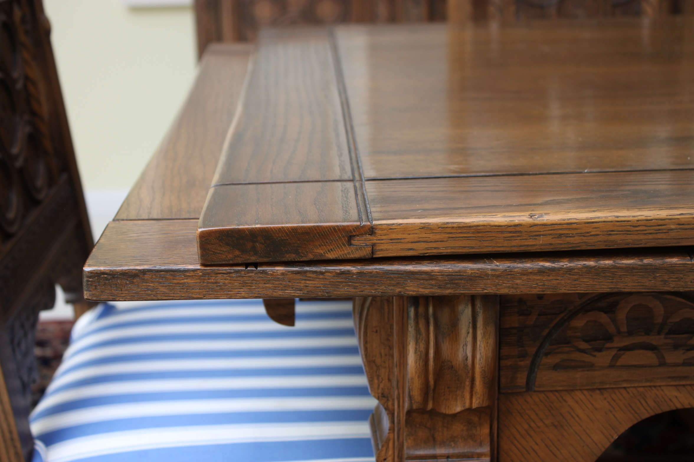 Vintage Tudor Revival Oak Dining Table And Ten Chairs