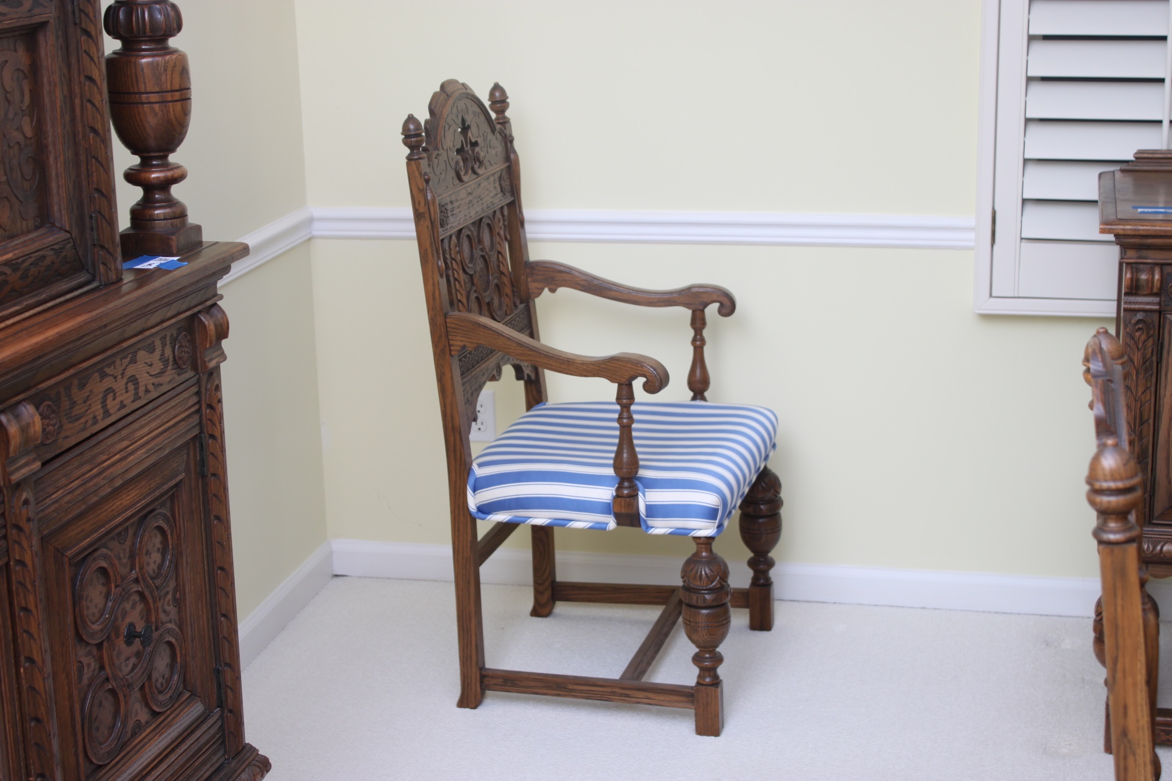 Vintage Tudor Revival Oak Dining Table And Ten Chairs