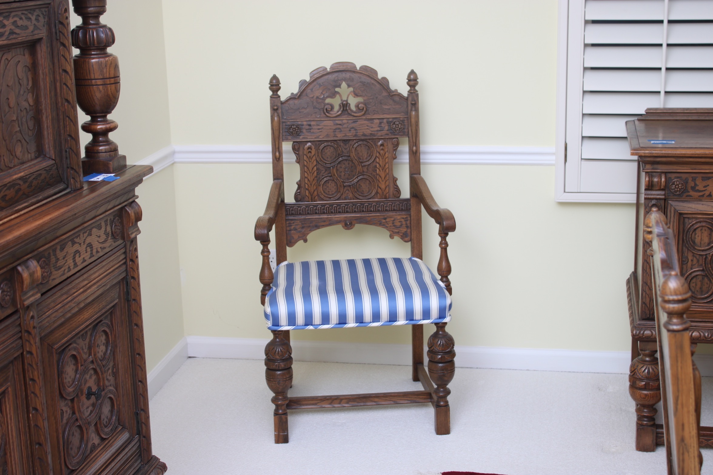Vintage Tudor Revival Oak Dining Table And Ten Chairs