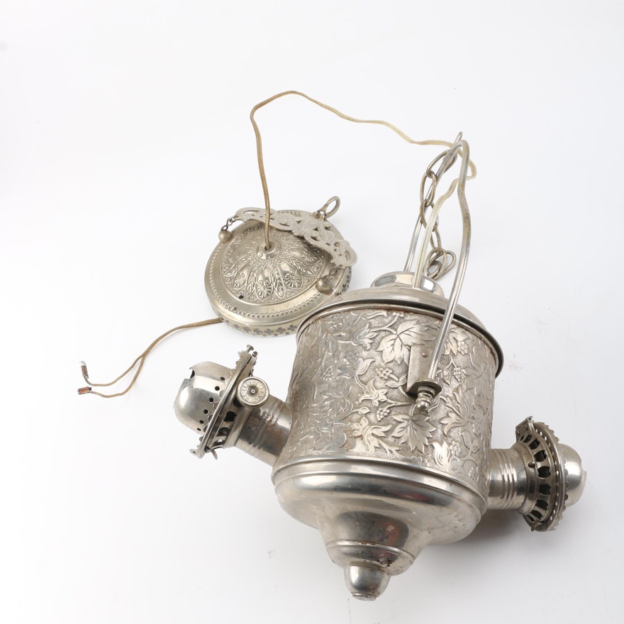 Converted Antique Two Burner Hanging Oil Lamp