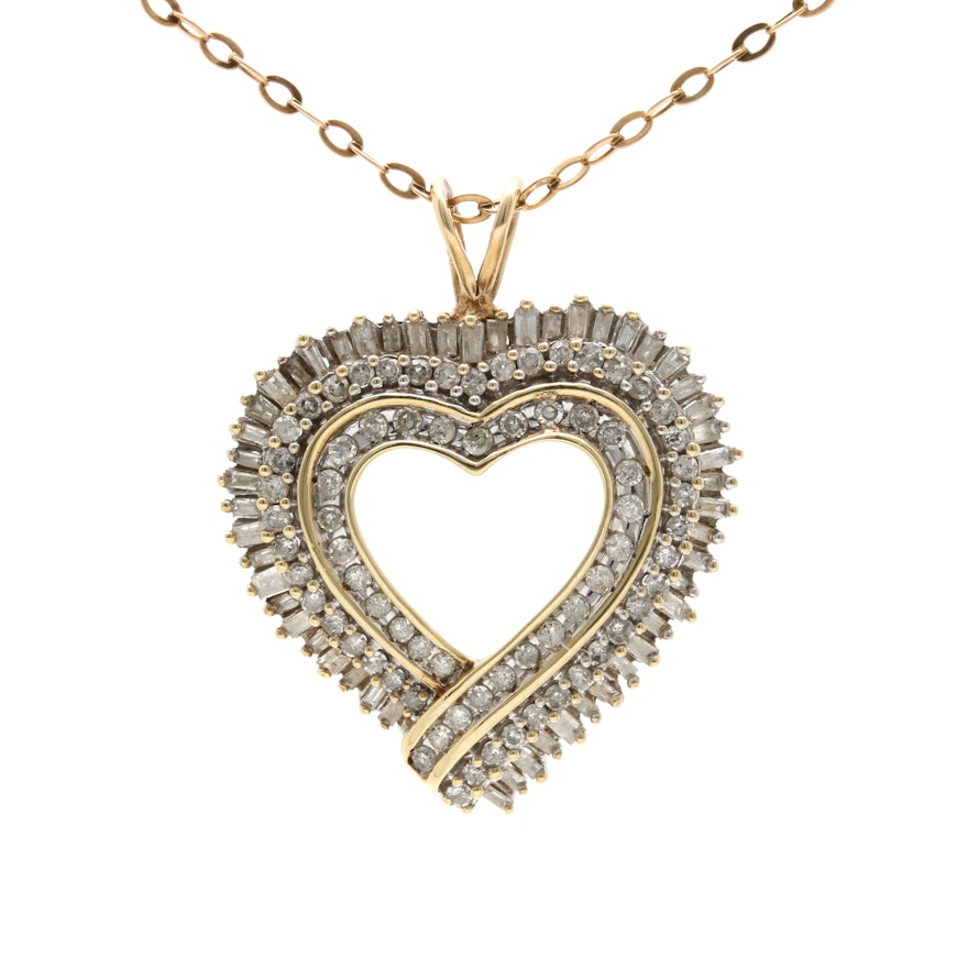 10K White and Yellow Gold 1.42 CTW Diamond Heart Necklace