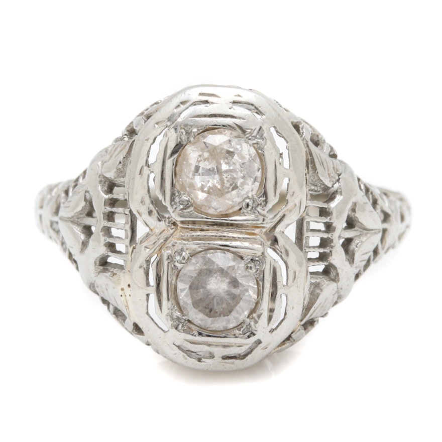 Late Edwardian 18K White Gold Diamond Filigree Ring