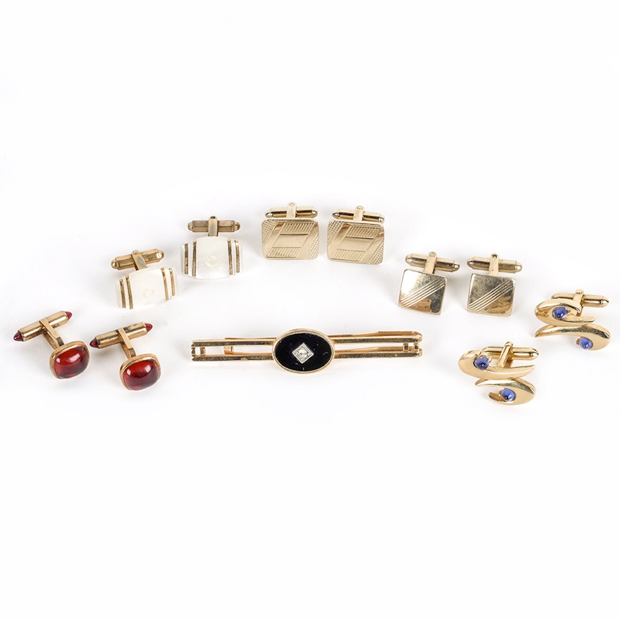 Assortment of Cufflinks with Tie Clip