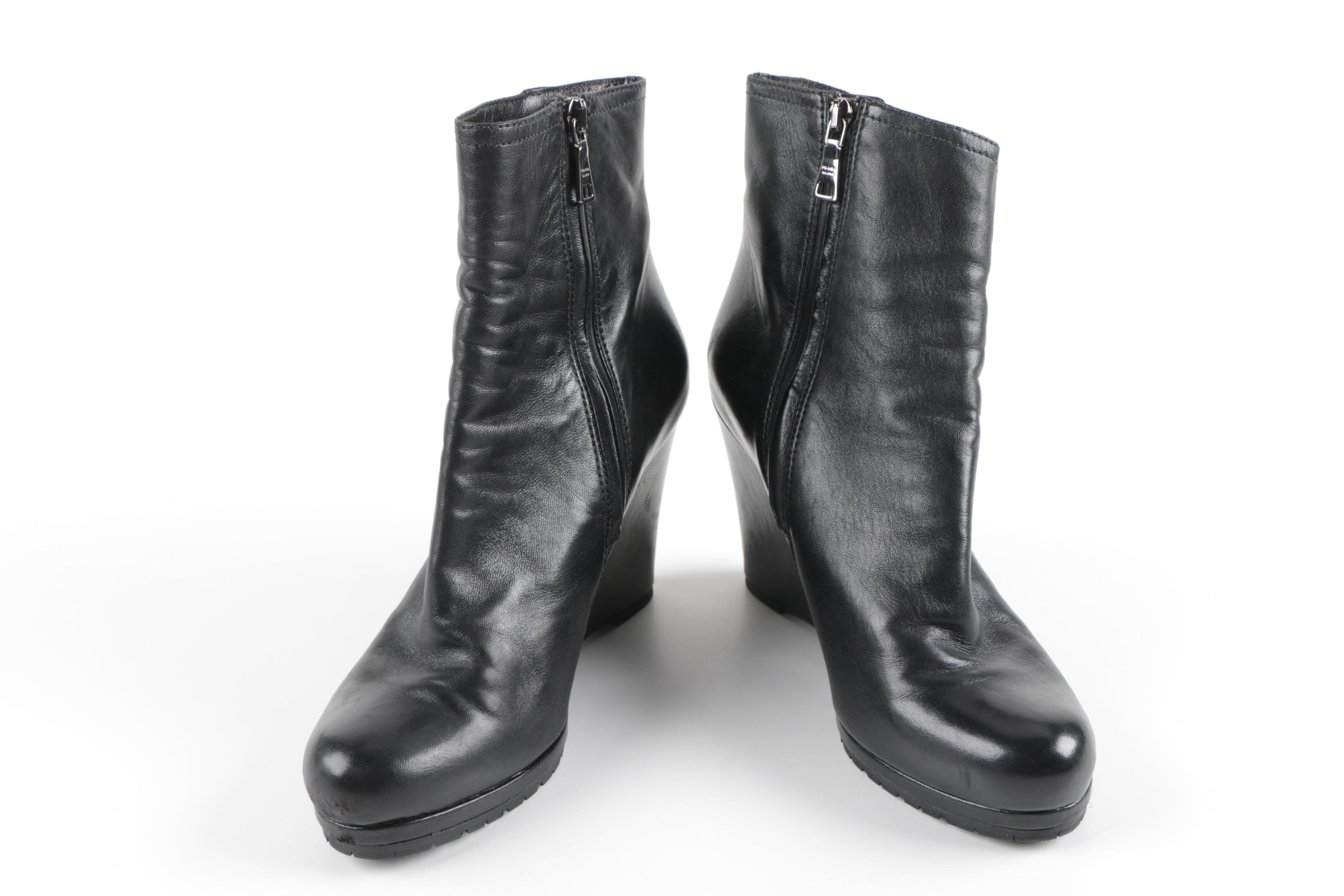 Prada Leather Platform Ankle Boots