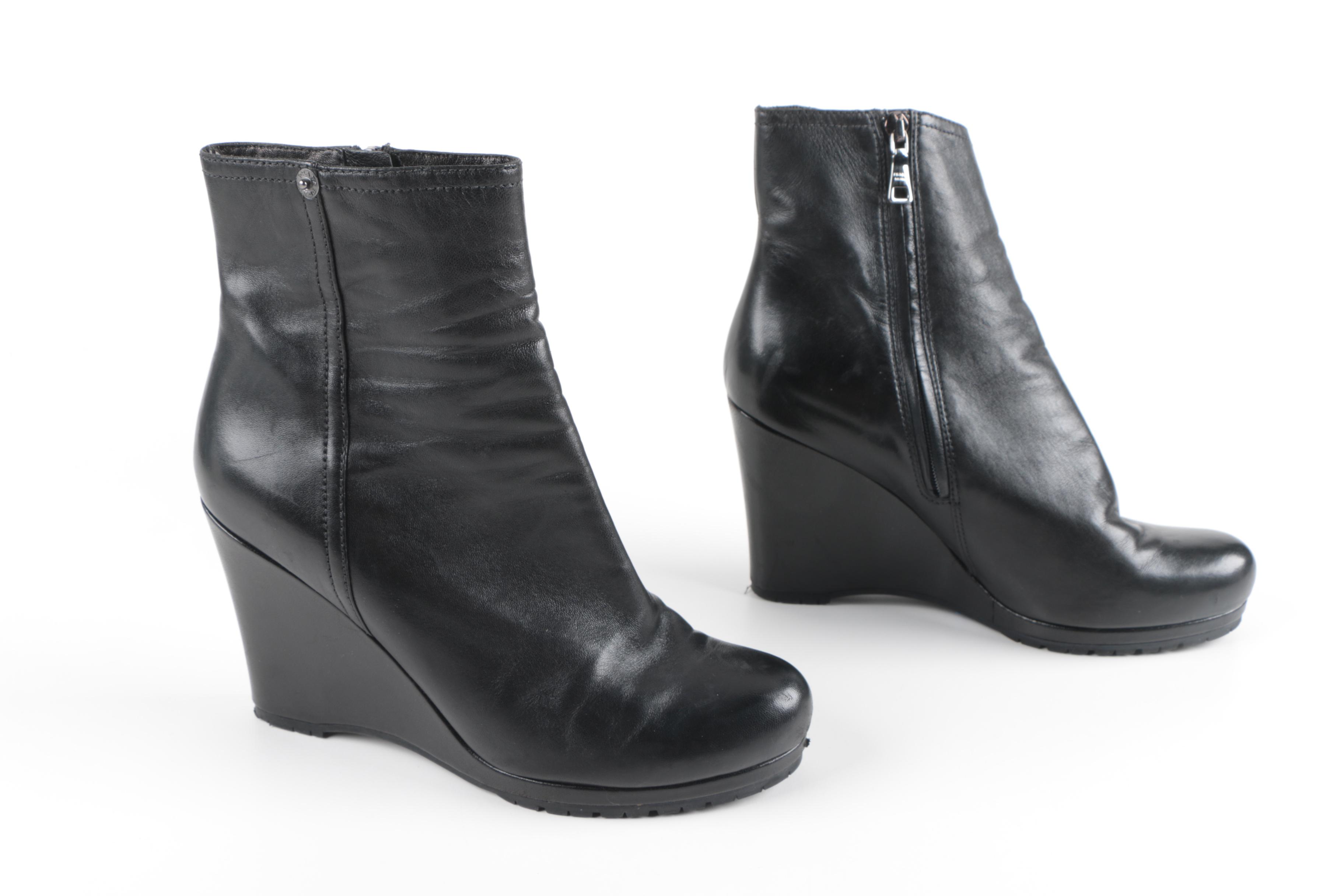 Prada Leather Platform Ankle Boots