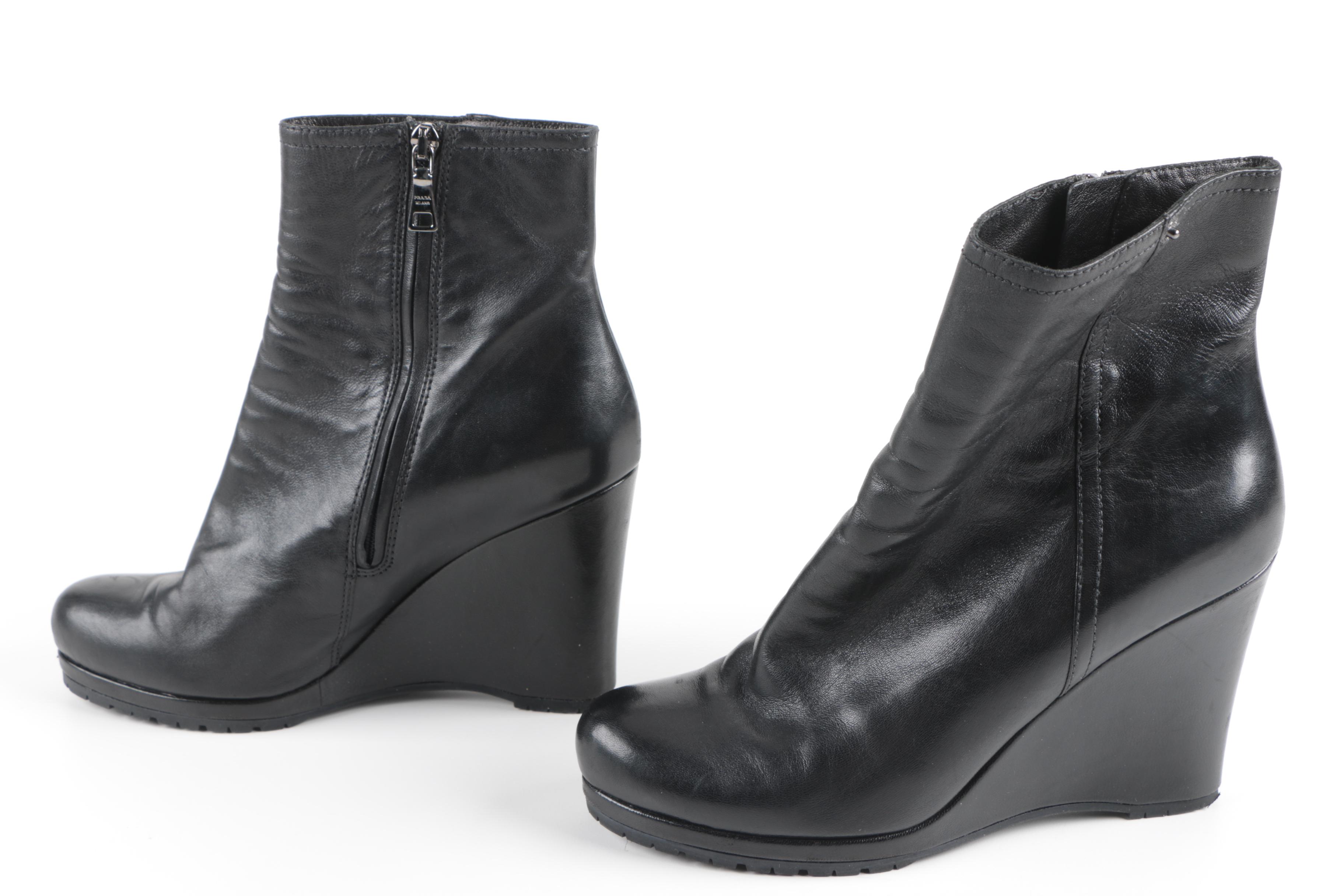Prada Leather Platform Ankle Boots