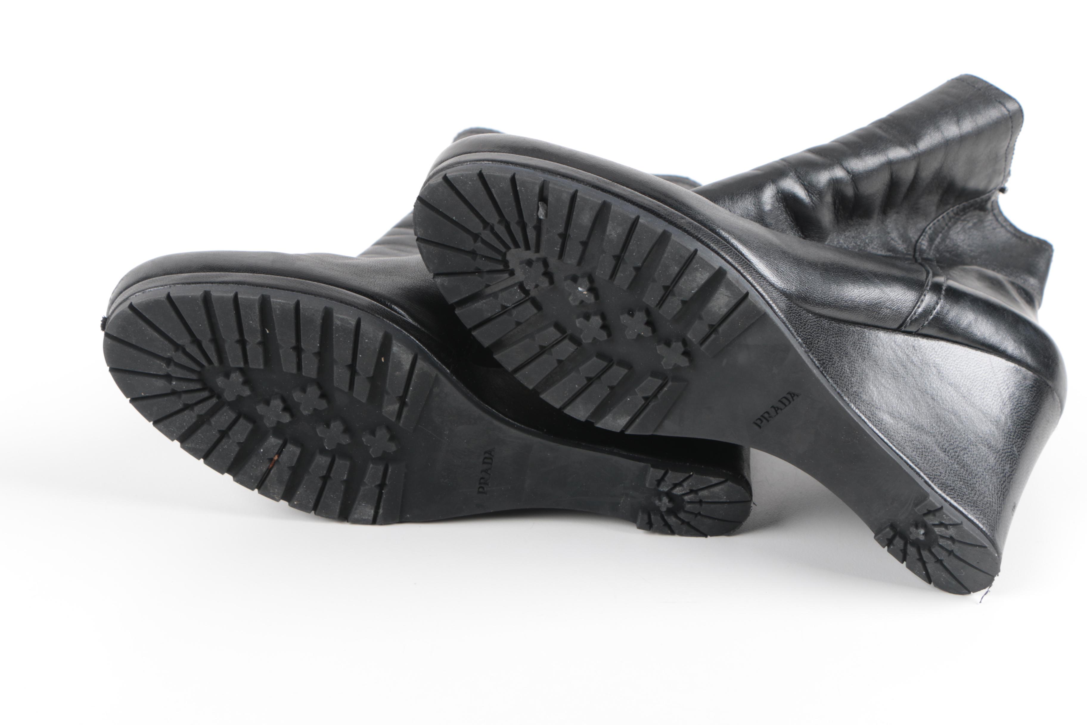 Prada Leather Platform Ankle Boots