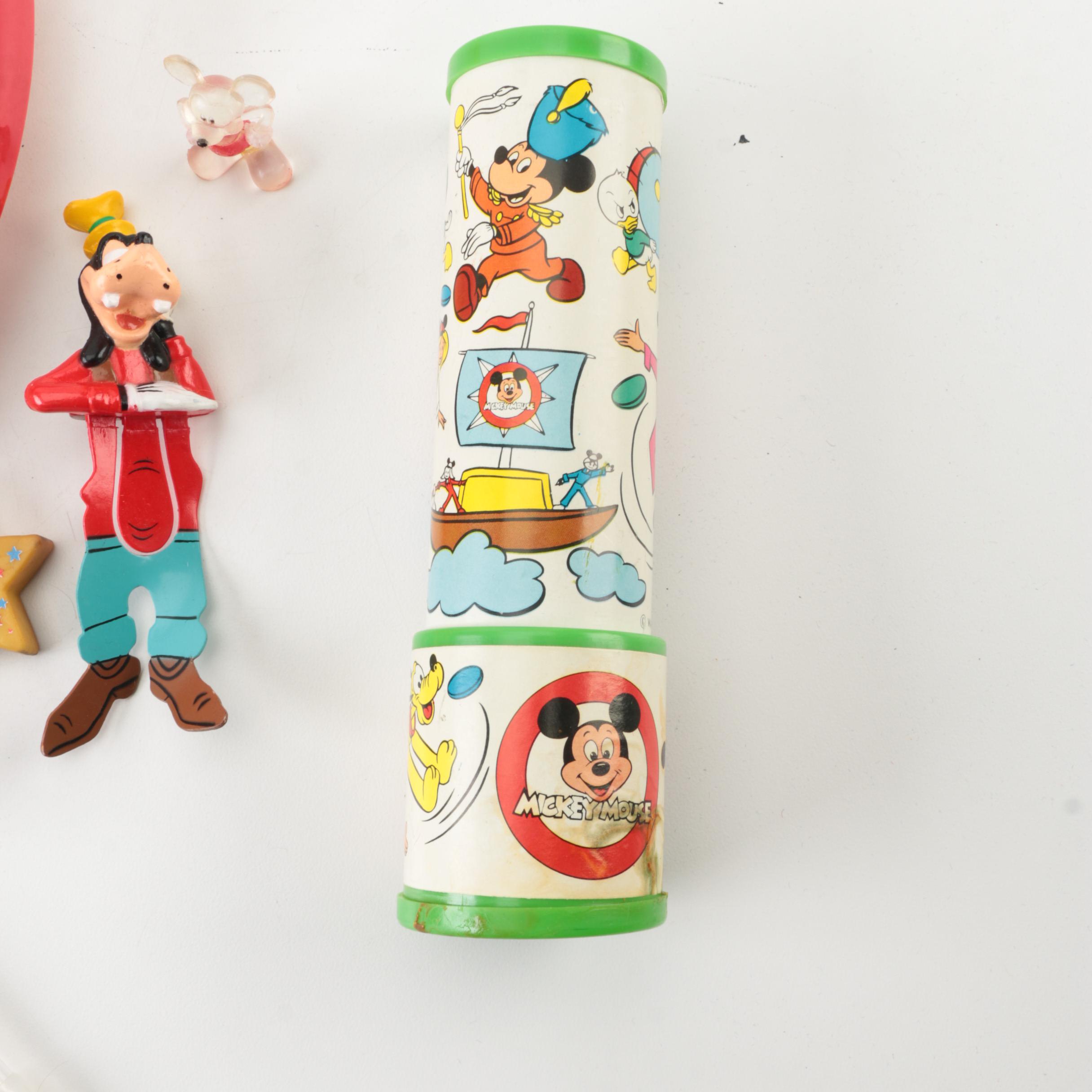 Disney Memorabilia Including Pens, Wall Clock, and More