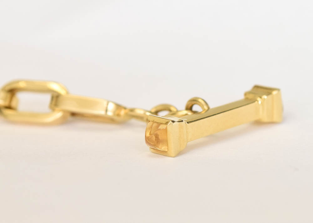 14K Yellow Gold Link Bracelet with Citrine End Caps From Italy