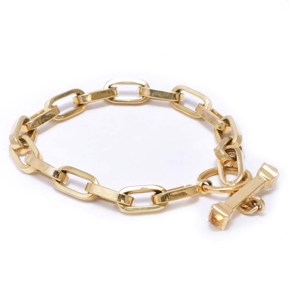 14K Yellow Gold Link Bracelet with Citrine End Caps From Italy