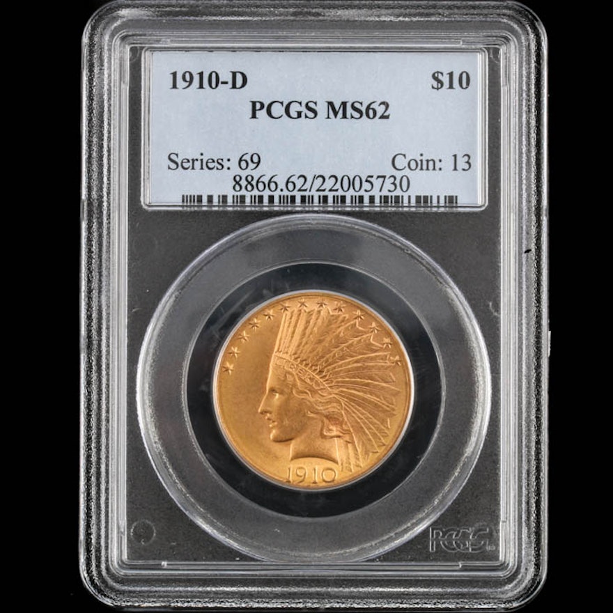 PCGS Graded MS62 1910 D Indian Head Gold Eagle
