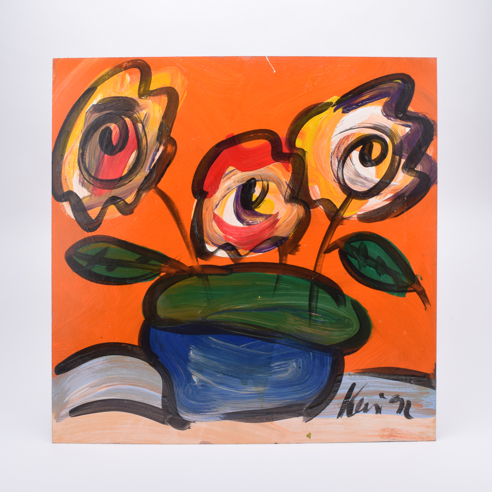 Peter Keil Oil Painting on Masonite "Flowers II"