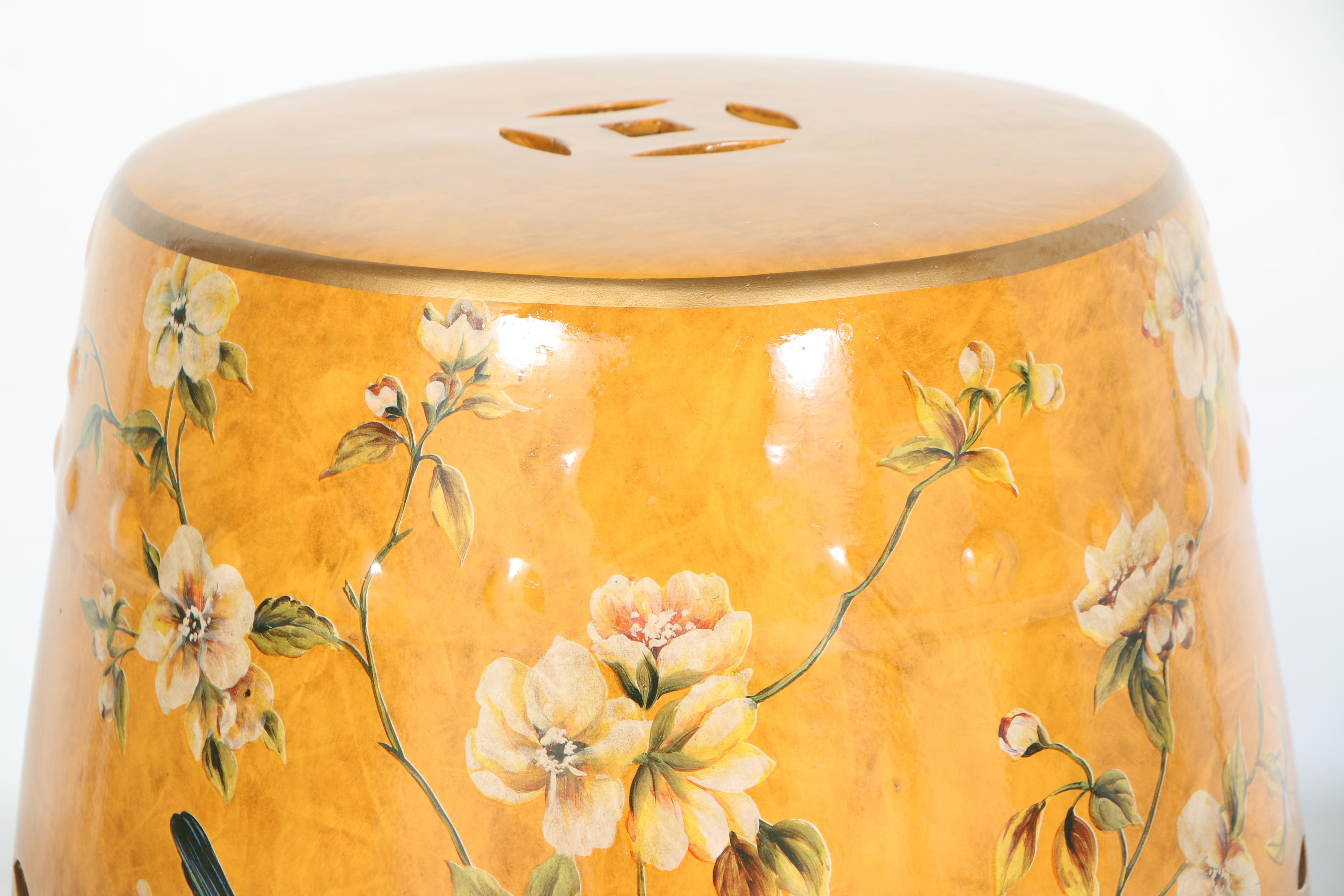 Chinese Orange Ceramic Garden Stool