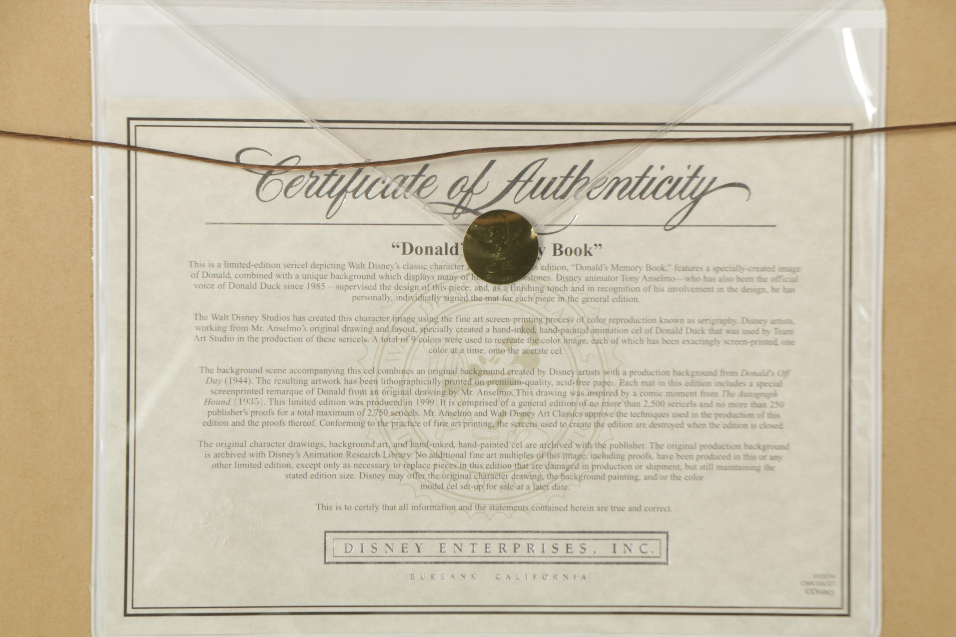 Limited Edition Disney Animation Cels Featuring Donald Duck and Sleeping Beauty