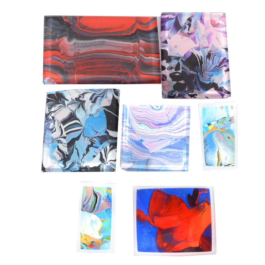 Collection of Evelyn Liner Miniature Abstract Reverse Paintings on Plexiglass