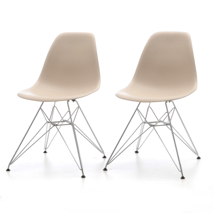 Pair of Eames Style Eiffel Base Side Chairs