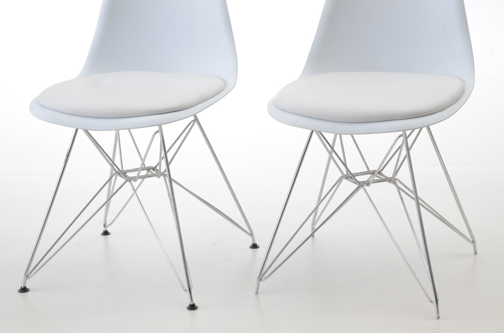Pair of Eames Style Eiffel Base Side Chairs