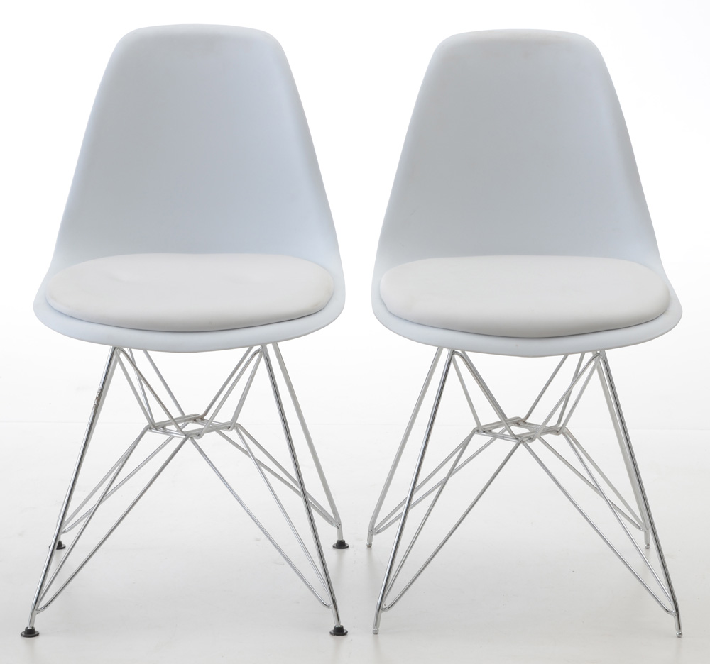 Pair of Eames Style Eiffel Base Side Chairs